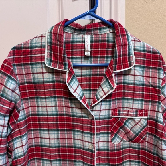 Gillian & O’Malley Red White  Plaid Flannel Pajamas Button Down Top Pants Sz L - Picture 2 of 16